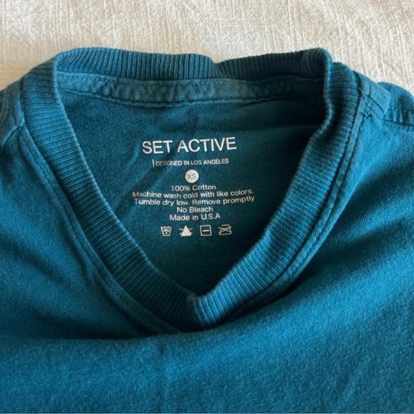 Set Active 100% cotton basic classic blue short sleeve t shirt top XS - Picture 2 of 6
